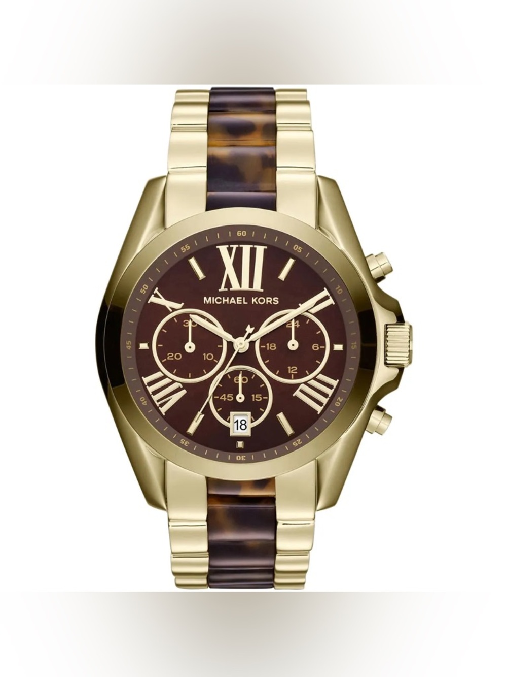 Michael Kors Gold Chronograph Watch Tortoise Strap LIKE NEW